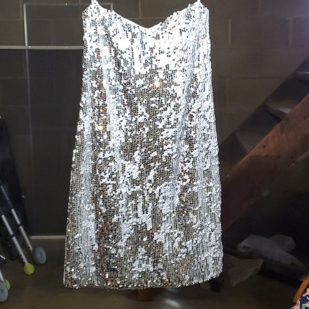 Silver Sequin Strapless Mini Dress Sweetheart Neckline Cocktail Party Size XL